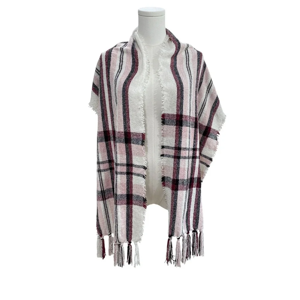 Style And Co Pink Plaid Fringe Scarf Soft Cozy Winter Fall Accessories Checkered